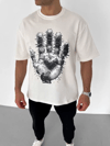 Unisex Bisiklet Yaka Baskılı Oversize T-shirt - Beyaz