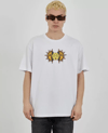 Unisex Bisiklet Yaka Baskılı Oversize T-shirt - Beyaz