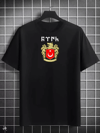 Unisex Bisiklet Yaka Baskılı Oversize T-shirt - Siyah