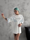 Unisex Bisiklet Yaka Baskılı Oversize T-shirt - Beyaz