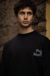 Unisex Bisiklet Yaka Baskılı Oversize T-shirt - Siyah