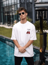 Unisex Bisiklet Yaka Baskılı Oversize T-shirt - Beyaz