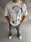 Unisex Bisiklet Yaka Baskılı Oversize T-shirt - Beyaz