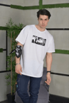 Unisex Bisiklet Yaka Baskılı Oversize T-shirt - Beyaz