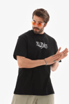 Unisex Bisiklet Yaka Baskılı Oversize T-shirt - Siyah