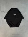 Unisex Bisiklet Yaka Baskılı Oversize T-shirt - Siyah