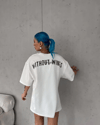 Unisex Bisiklet Yaka Baskılı Oversize T-shirt - Beyaz