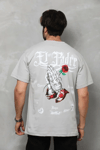 Unisex Bisiklet Yaka Baskılı Oversize T-shirt - Gri