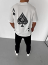 Unisex Bisiklet Yaka Baskılı Oversize T-shirt - Beyaz
