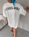 Unisex Bisiklet Yaka Baskılı Oversize T-shirt - Beyaz