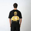 Unisex Bisiklet Yaka Baskılı Oversize T-shirt - Siyah