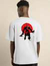 Unisex Bisiklet Yaka Baskılı Oversize T-shirt - Beyaz