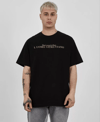 Unisex Bisiklet Yaka Baskılı Oversize T-shirt - Siyah