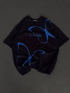 Unisex Bisiklet Yaka Baskılı Oversize T-shirt - Siyah