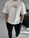 Unisex Bisiklet Yaka Baskılı Oversize T-shirt - Beyaz