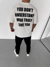 Unisex Bisiklet Yaka Baskılı Oversize T-shirt - Beyaz