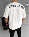 Unisex Bisiklet Yaka Baskılı Oversize T-shirt - Beyaz