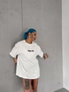 Unisex Bisiklet Yaka Baskılı Oversize T-shirt - Beyaz