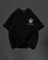 Unisex Bisiklet Yaka Baskılı Oversize T-shirt - Siyah