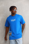 Unisex Bisiklet Yaka Baskılı Oversize T-shirt - Mavi