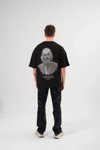 Unisex Bisiklet Yaka Baskılı Oversize T-shirt - Siyah