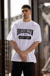 Unisex Bisiklet Yaka Baskılı Oversize T-shirt - Beyaz