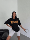 Unisex Bisiklet Yaka Baskılı Oversize T-shirt - Beyaz