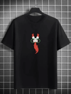 Unisex Bisiklet Yaka Baskılı Oversize T-shirt - Siyah