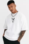 Unisex Bisiklet Yaka Baskılı Oversize T-shirt - Beyaz