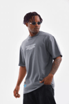 Unisex Bisiklet Yaka Baskılı Oversize T-shirt - Gri