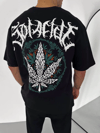 Unisex Bisiklet Yaka Baskılı Oversize T-shirt - Siyah