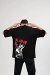 Unisex Bisiklet Yaka Baskılı Oversize T-shirt - Siyah