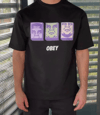 Unisex Bisiklet Yaka Baskılı Oversize T-shirt - Siyah