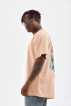 Unisex Bisiklet Yaka Baskılı Oversize T-shirt - Bej