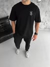 Unisex Bisiklet Yaka Baskılı Oversize T-shirt - Siyah