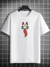 Unisex Bisiklet Yaka Baskılı Oversize T-shirt - Beyaz