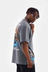 Unisex Bisiklet Yaka Baskılı Oversize T-shirt - Gri