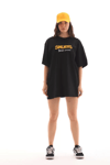 Unisex Bisiklet Yaka Baskılı Oversize T-shirt - Siyah