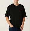 Unisex Bisiklet Yaka Baskılı Oversize T-shirt - Siyah