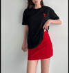 Unisex Bisiklet Yaka Baskılı Oversize T-shirt - Siyah