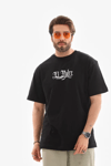 Unisex Bisiklet Yaka Baskılı Oversize T-shirt - Siyah