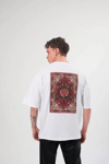Unisex Bisiklet Yaka Baskılı Oversize T-shirt - Siyah