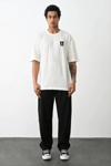 Unisex Bisiklet Yaka Baskılı Oversize T-shirt - Beyaz