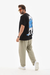 Unisex Bisiklet Yaka Baskılı Oversize T-shirt - Siyah