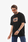 Unisex Bisiklet Yaka Baskılı Oversize T-shirt - Siyah