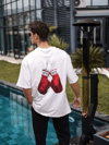 Unisex Bisiklet Yaka Baskılı Oversize T-shirt - Beyaz