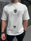 Unisex Bisiklet Yaka Baskılı Oversize T-shirt - Beyaz