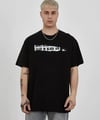 Unisex Bisiklet Yaka Baskılı Oversize T-shirt - Siyah