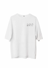Unisex Bisiklet Yaka Baskılı Oversize T-shirt - Beyaz