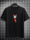 Unisex Bisiklet Yaka Baskılı Oversize T-shirt - Siyah